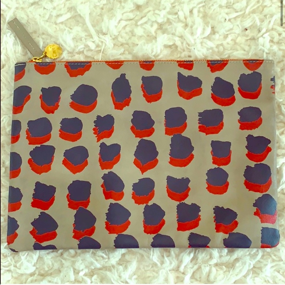 ☀️ Clare V Brush Dot Zip Flat Clutch Bag